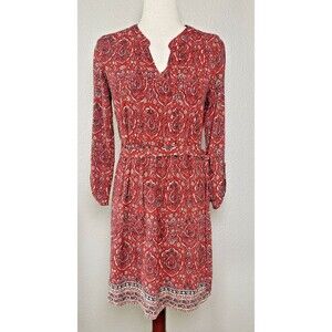 Lucky Brand NWOT roll tab sleeve fit & flare sheath floral v-neck dress sz S